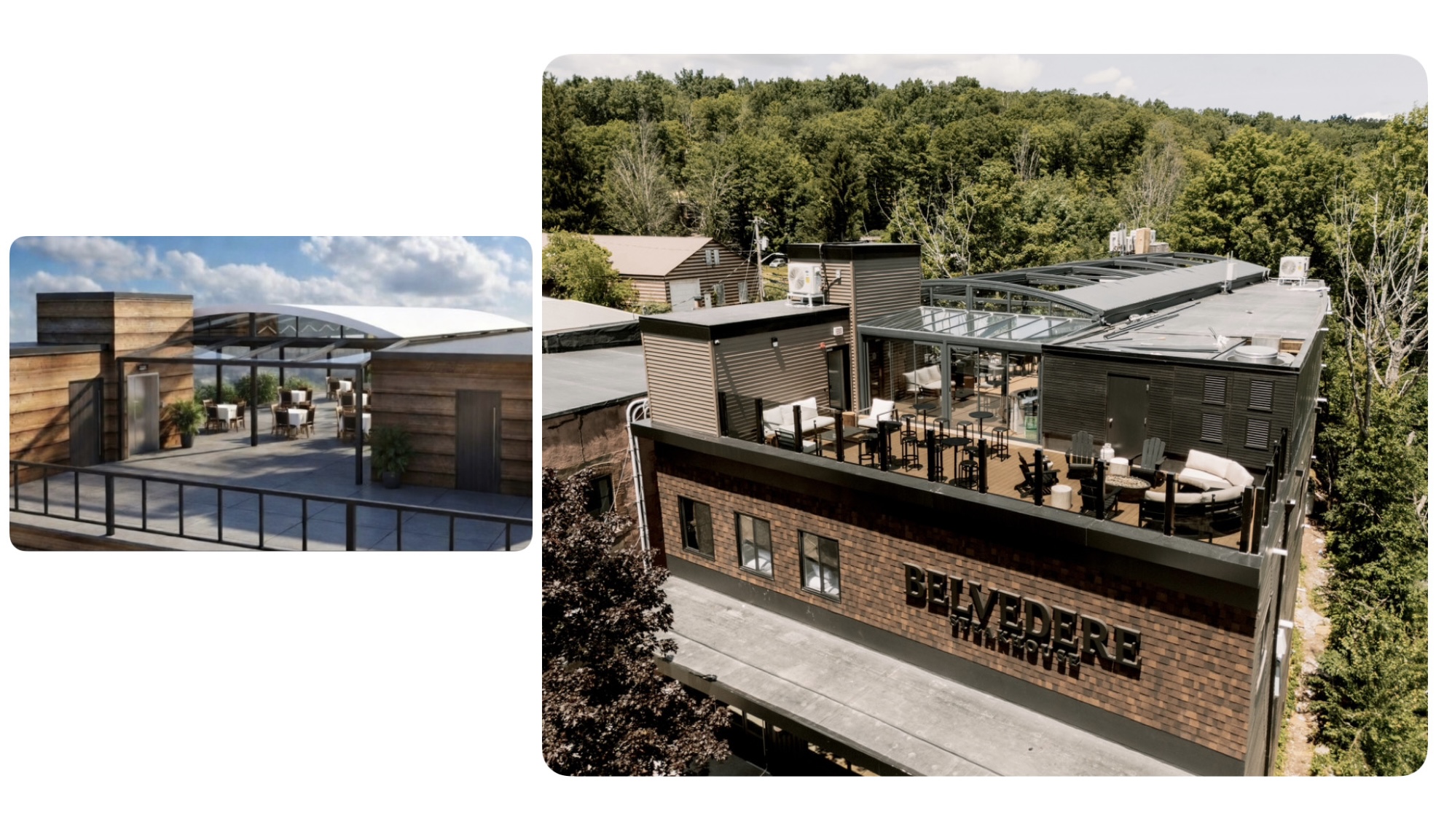Rendering of the Belvedere Steakhouse rooftop next to the completed build